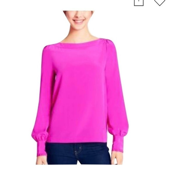 New - Kate Spade 💯% silk fuchsia Bronson boat neck blouse - Picture 1 of 7